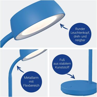 LED настільна лампа MAULabby, 30 см, синя, для офісу та дому, сучасний дизайн, тепле світло 3000K, гнучка ніжка