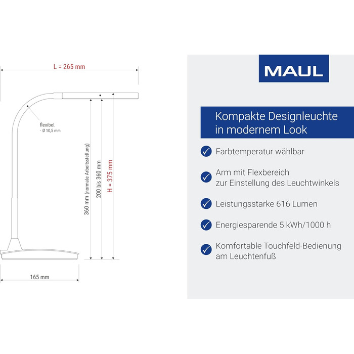 Світлодіодна настільна лампа Maul MAULporal Затемнення 3000-6500K Потужний для офісу Срібло