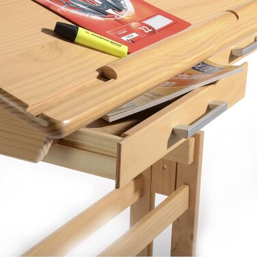 Дитячий стіл IDIMEX Olivia з сосни в красивому учнівському столі з регулюванням нахилу і висоти, практичний молодіжний стіл з висувними ящиками (кольори бука)