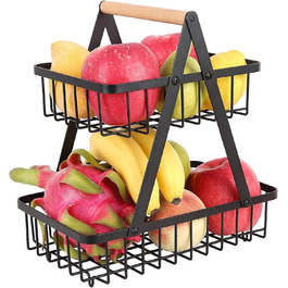 Кошик для фруктів, 2-поверхова двоярусна чорна металева ваза для фруктів, знімний тримач для фруктів, кухонна корзина для зберігання, декоративна кошик для фруктів, торти
