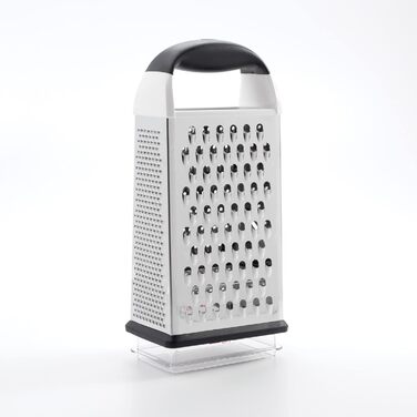 OXO Good Grips Квадратна тертка з контейнером для збору з нержавіючої сталі з травленням – для овочів та іншого, Срібна/Чорна