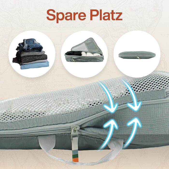 Набір компресійних органайзерів для подорожей TRAVEL DUDE (7 предметів), органайзери для одягу в рюкзак та валізу з переробленого пластику, сталевий синій