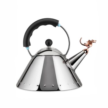 Чайник Alessi Rex Tea 9093REX - нержавіюча сталь 18/10, полірована, з чорною ручкою та мідним свистком у формі доісторичної рептилії