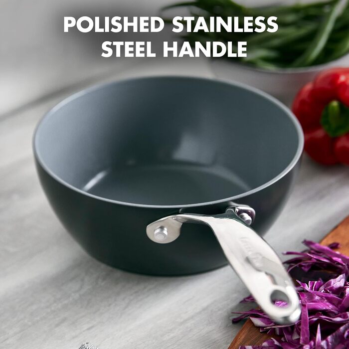 GreenPan Valencia Pro каструля з нержавіючої сталі 20 см / 2 л, з антипригарним покриттям Hartelox, без PFAS, для індукційних плит, сумісна з духовкою, сіра