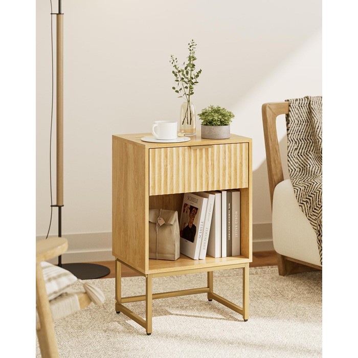 Приліжкові столики з відкритою полицею, журнальний столик для спальні та вітальні (горіх) (40 x 30 x 60 см, фініш з текстурованої дуба)