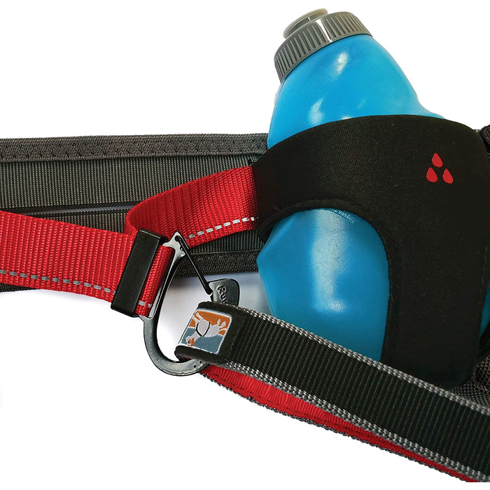 Біговий ремінь Kurgo K9 для прогулянок з собакою без допомоги рук, з пляшкою для води і сумкою, Регульований розмір, Червоний/Сірий, (упаковка по )
