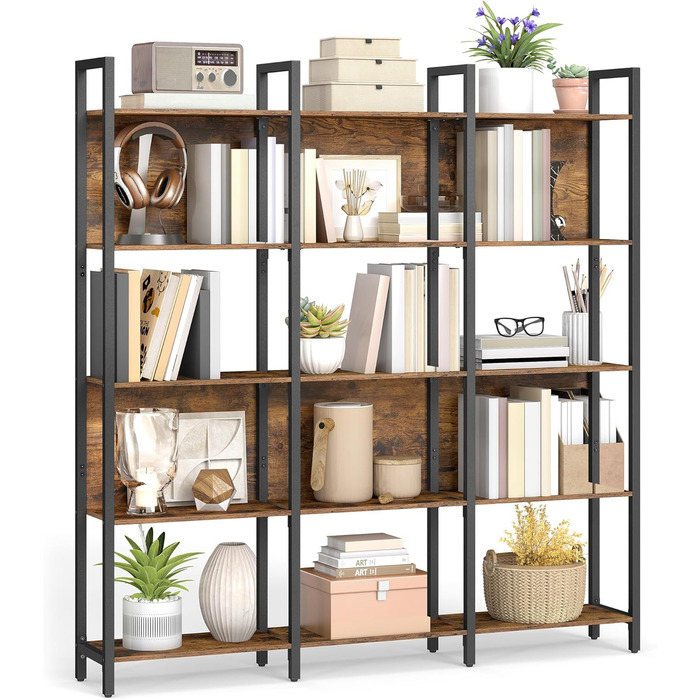 Стелаж VASAGLE з 5 полицями: для кухні, офісу, вітальні. Сталевий каркас, індустріальний дизайн, розмір 24x128x154,1 см, колір vintagebraun-tintenschwarz