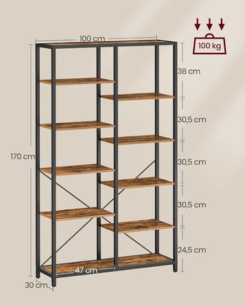 Стильна полиця VASAGLE з 5 полицями для вітальні, ванної, кухні, коридору. Легка збірка, вінтажний дизайн, колір: коричневий + чорний