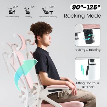 Ергономічне крісло для офісу Fizzin, комп'ютерне крісло з регульованою поперековою підтримкою, дихаюча сітчаста спинка, посилене сидіння, зручне крісло для дому та офісу (рожеве)