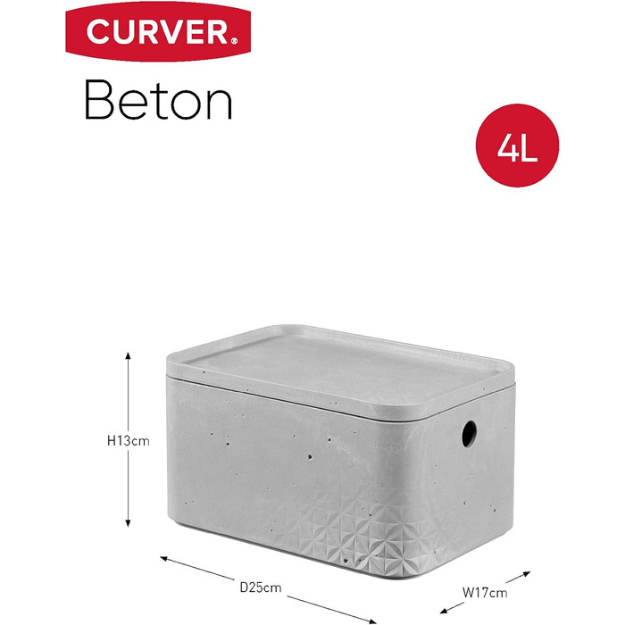 Ящик для зберігання CURVER з кришкою (4 л), набір з 3 шт. , Kunttoff, світло-сірий (бетон), торговий центр (2 x XS S)