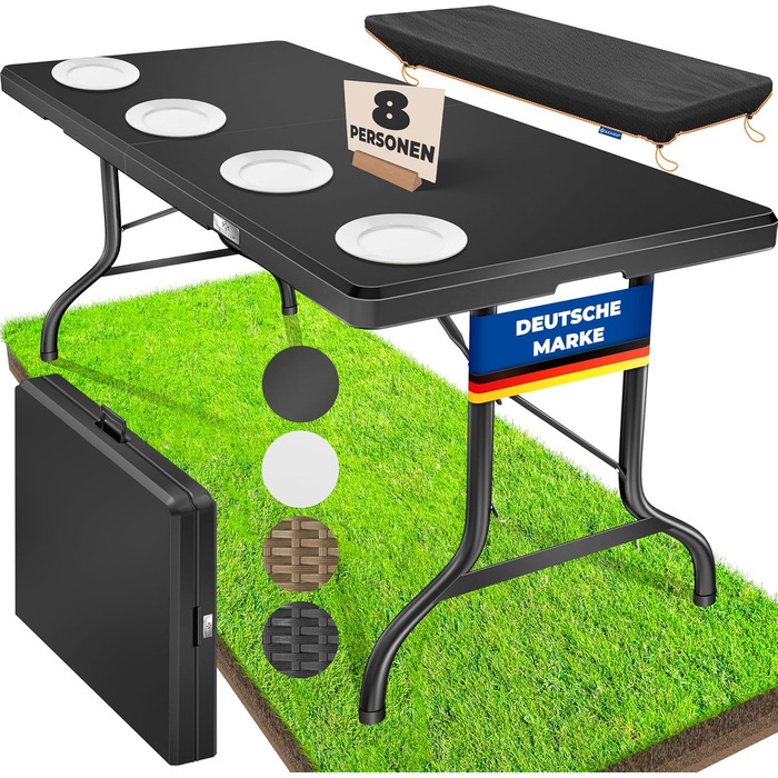 Стол KESSER® для пікніка, кемпінгу та саду, розкладний, 183x76 см, на 6 осіб, з чохлом та ручкою, антрацит
