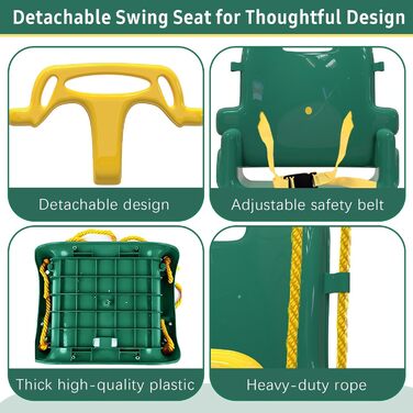 Дитяча гойдалка-шезланг 3-в-1 для дому та саду, металевий каркас, 6 місяців - 10 років (зелена)