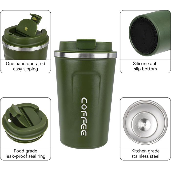 ERBO Термокружка для кави з нержавіючої сталі, 380 мл, 2 шт. (білий + рожевий) + 510 мл (зелений)