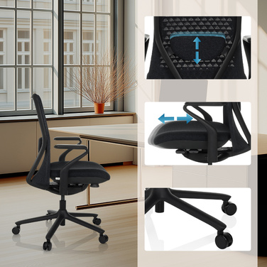 Офісне крісло VERVIO з 3D-сіткою на спинці / тканинний сидіння, чорний колір, hjh OFFICE