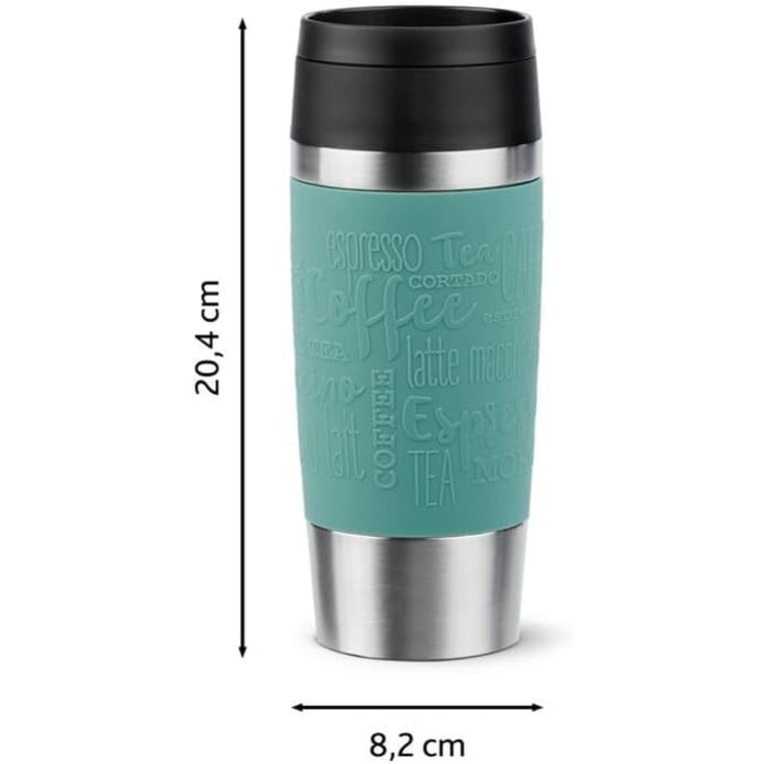 Термокружка Emsa N20210 Travel Mug Classic, 0.36 л, нержавіюча сталь, Petrol | Збереження тепла 4 години, холоду 8 годин | 100% герметична, з невеликим отвором для пиття, придатна для миття в посудомийній машині