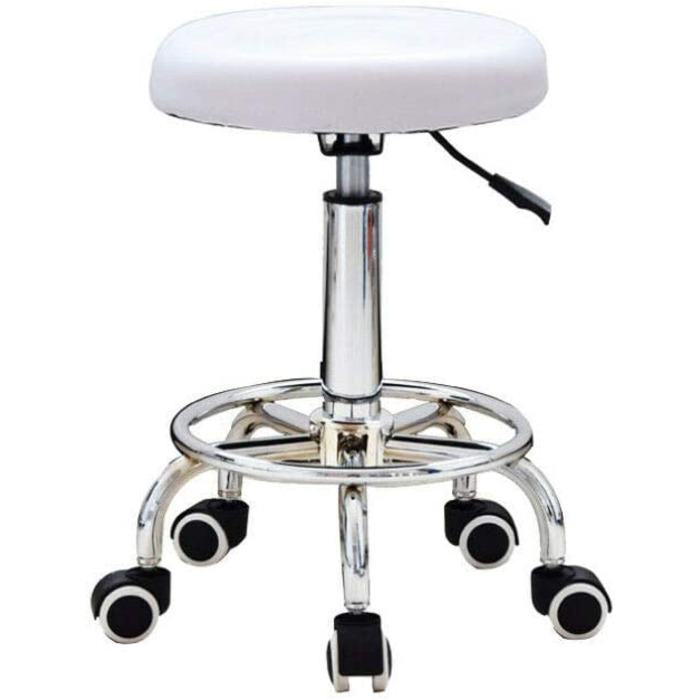 Обертовий стілець на колесах мінус один, обертовий стілець на колесах, барний стілець, робочий стілець, косметичний стілець, стілець для перукарні, вільно обертається на 360 , вантажопідйомність до 100 кг (білий)