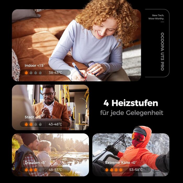 Електричні грілки для рук OCOOPA 2 шт. 10000mAh, Powerbank USB, багаторазові, 4 режими нагріву, до 58°C, подарунок для чоловіків, для гольфу, полювання та кемпінгу, UT3 PRO (Чорний_ фіолетовий)