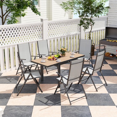 Розсувний алюміній Outsunny Garden Table 80/160x80 см Атмосферостійкий балконний стіл Нековзний фуршетний стіл Кемпінговий стіл на 6 осіб Стіл для патіо Відкритий обідній стіл для саду, патіо Балкон з натурального дерева