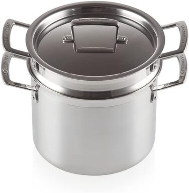 Каструля Le Creuset з нержавіючої сталі з кришкою та ситом, Ø 20 см, для всіх типів плит (включно з індукцією), срібна