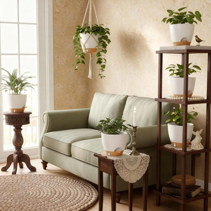 Набір горщиків для квітів ZMTECH 25 см з підставкою, пластикові пересаджувальні горщики з автополивом, квіткові горщики з індикатором рівня води для дому/саду (2 шт.,) (Білий, 15 см (5 шт.))