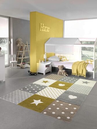 Килим-мрія для дитячої кімнати, ігровий килим і дитячий килим, дизайн у вигляді зірочок у формі серця, рожевий, білий, сірий Розмір (160x230 см, золотисто-кремовий, біло-сірий)