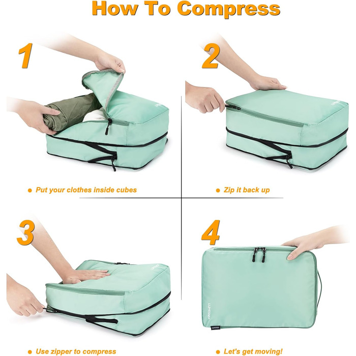 Набір органайзерів для валізи Packing Cubes, дорожні сумки-пакувальники з косметичкою, 8 предметів, зелений