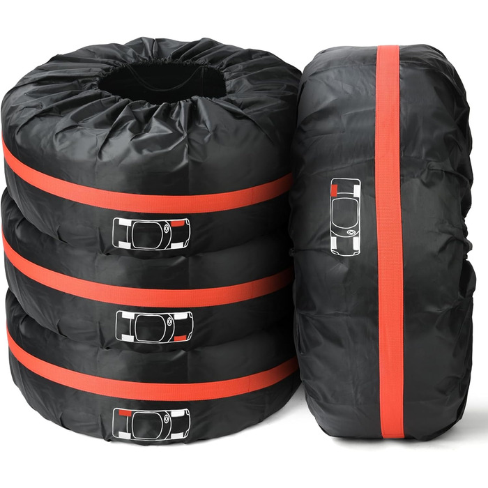 Набір чохлів для шин 4 шт., захисні чохли для шин 13-18 дюймів, з ручкою, для зимових та літніх шин, для чистого транспортування та зберігання, чорний, S(діаметр 66 см)