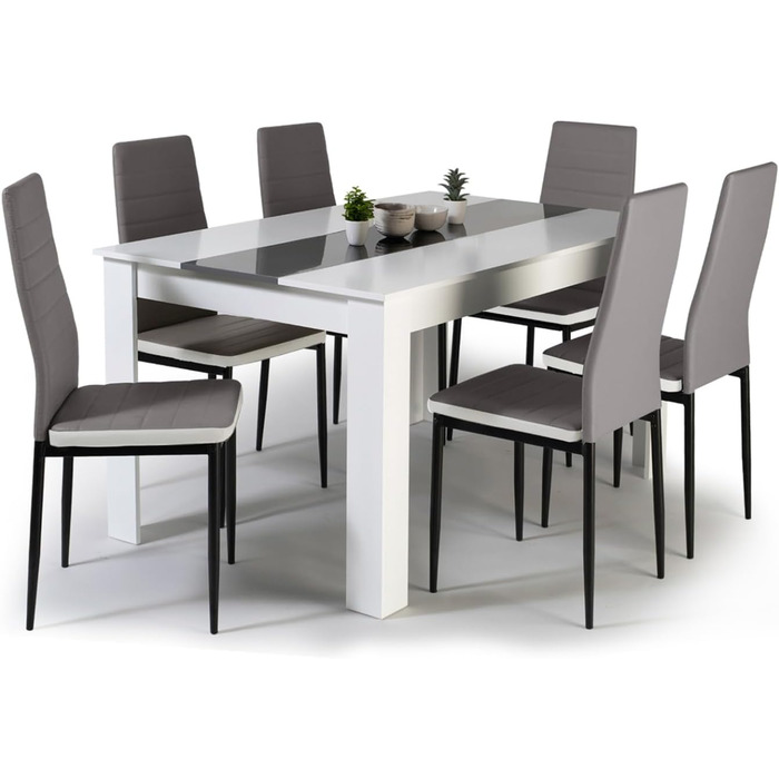 IDMarket Комплект обіднього столу та 6 стільців Georgia/Romane, 140 см, білий та сірий