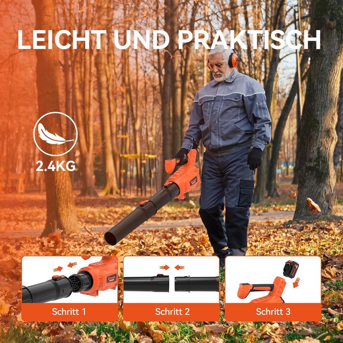 Акумуляторний повітродувач Bravolu 21V, потужність 210 км/год, акумулятор 4.0 Ah, зарядний пристрій, 6 режимів швидкості (5200mAh)