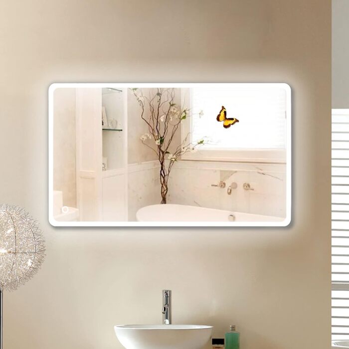 Дзеркало для ванної кімнати HUOLE з LED-підсвічуванням, 70x120 см, з сенсорним вимикачем та запобіганням запотіванню, 6400K (холодне біле світло)