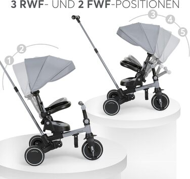 KikkaBoo Триколісний велосипед 8-в-1 з ручкою для батьків Aluma (Сірий) від 1 року. Дитячий велосипед з поворотним сидінням, ремені безпеки, алюмінієва рама