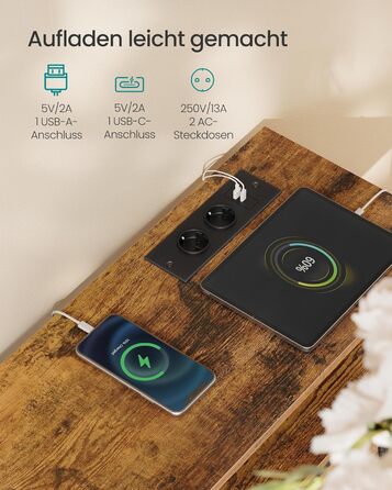 SONGMICS BELLAH: Комод, шафа, LED-підсвічування, тумба з зарядкою, індустріальний стиль, вінтажний коричневий + чорний, 7 ящиків, LGS723KD01