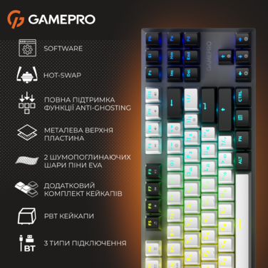 Бездротова механічна клавіатура GamePro Genesis Joker Pro (MK124G) 87% Red switches