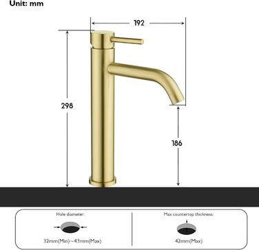 Змішувач для умивальника Decaura, хром, нержавіюча сталь, однорідний, висота виливу 250 мм, для накладних умивальників