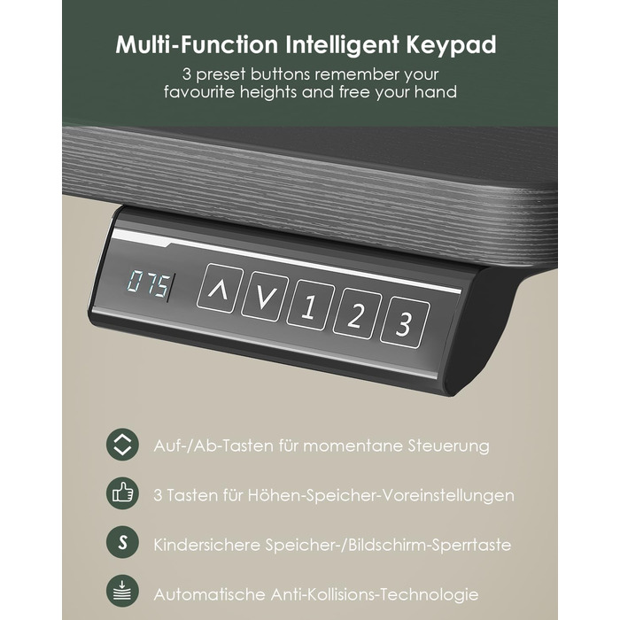 Електричний стіл OffiGo, 100x50 см, з підставкою для клавіатури, 3 режими пам'яті, для роботи та навчання, білий