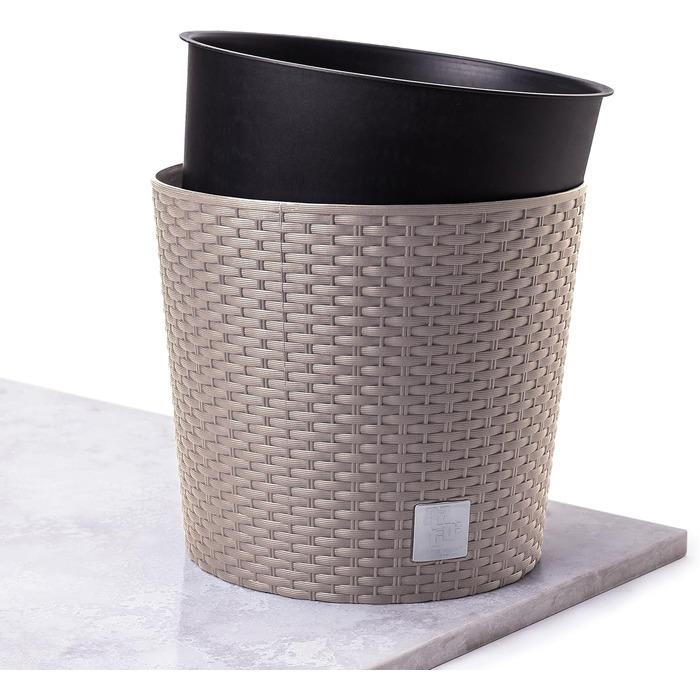Кашпо для квітів Happy Flower MultiProject з вкладишем, ротанговий дизайн, 4 розміри, 4 кольори, 300 мл, бежевий
