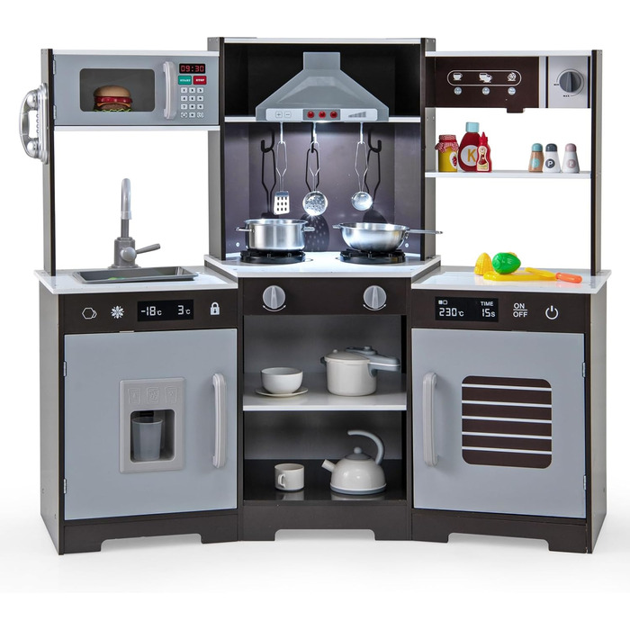 Кухонний набір DREAMADE для дітей: дерев'яна кухонка з аксесуарами, світло та звук, від 3 років (колір: коричневий)