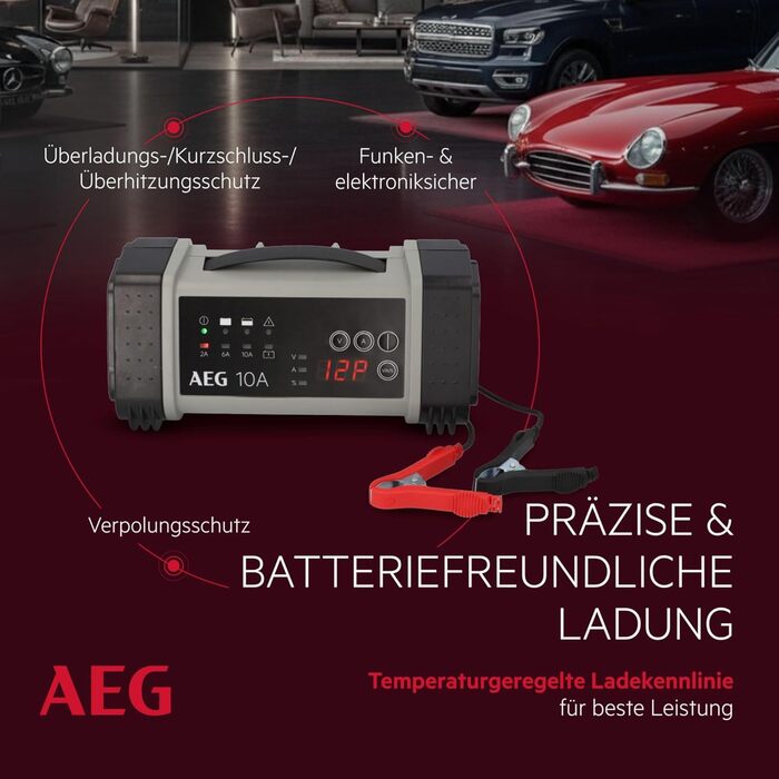 Зарядний пристрій акумуляторів AEG LT 20, 20A для 12/24V авто, 9-ступінчатий, Power Supply, інтелектуальна зарядка, автоматична компенсація температури, чорний/сірий