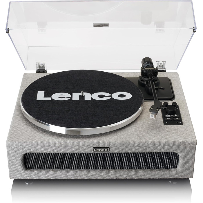 Програвач вінілу Lenco LS-430 Bluetooth з динаміками 40 Вт, ремінний привід, Pitch Control, вбудований передпідсилювач, RCA, AUX, сірий