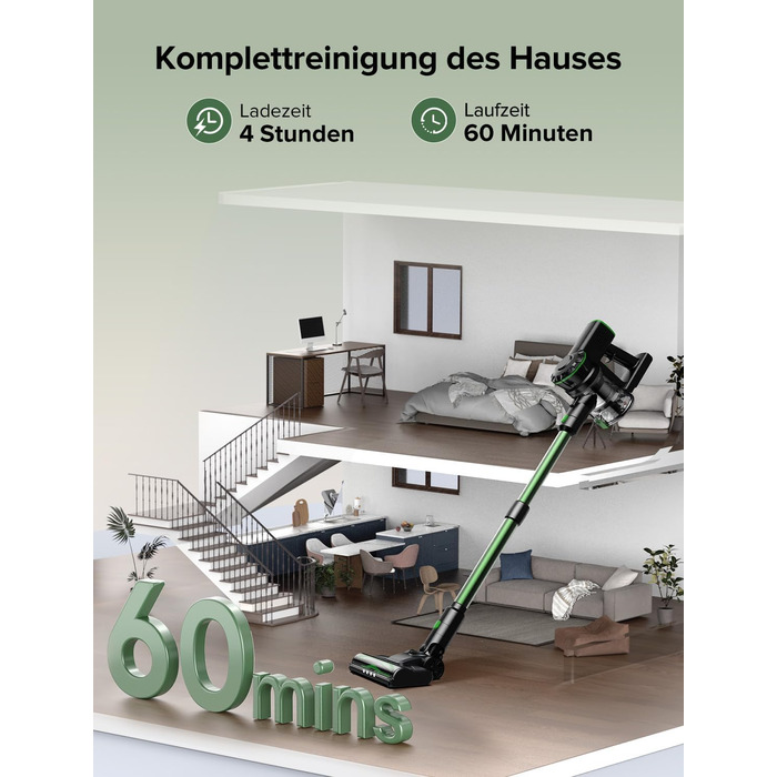 Бездротовий акумуляторний пилосос Vexilar V9PRO: 500W, 45Kpa, 60 хвилин роботи, LED дисплей, для твердих поверхонь, килимів та шерсті тварин