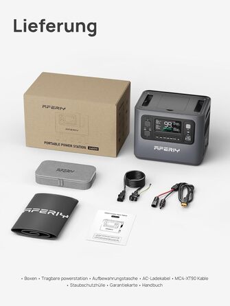 Портативна електростанція AFERIY 3840Wh з LiFePO4 акумулятором, USV, 3x230V AC (7200W Peak), 2200W швидка зарядка, для кемпінгу та подорожей