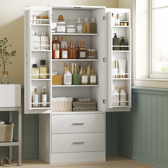 Кухонна шафа 159 см з регульованими полицями та 2 висувними ящиками, ідеально підходить для кухні або їдальні. Виготовлена з ДСП та МДФ, колір – білий.