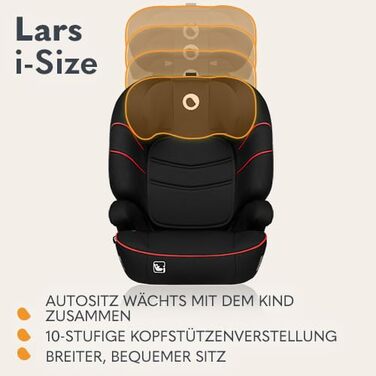 Автокрісло Lionelo Lars i-Size 100–150 см, Група 2/3, чорно-червоне, з регулюванням підголівника та бічними захистом