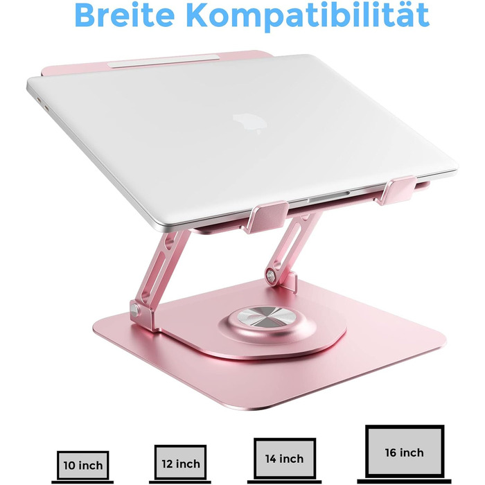 Підставка для ноутбука з регулюванням висоти, обертається на 360°, алюмінієва, рожева