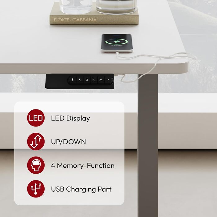 Регульований стіл Sanodesk 160x80 см білий + сірий, електричний, ергономічний, з двома моторами