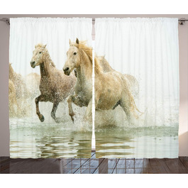 Штора в сільському стилі, коні Камарг, 280x175 см, бежево-білий