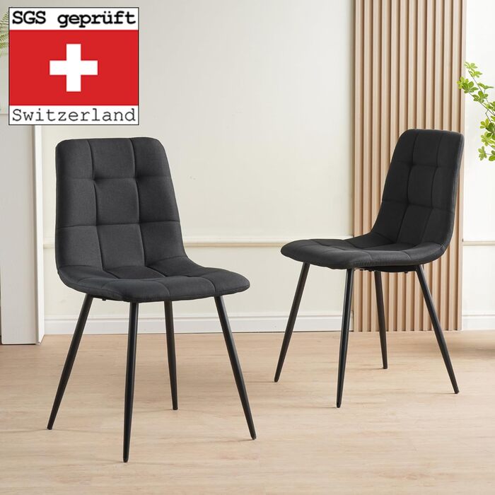 Стілець для їдальні Albatros Bora (4 шт.) - стильний вінтажний дизайн, до 110 кг, з м'яким сидінням. Сучасний кухонний стілець для їдальні або обіднього столу (тканина, чорний)