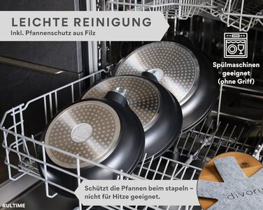 DIVORY Сковорода-гриль 28x28 см з виливом та знімним ручками - сковорода для стейків на індукційній плиті, з антипригарним покриттям, з лопаткою та захистом для сковороди (Чорний, сковорода для крепів 28 см)
