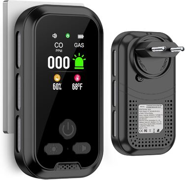 Датчик газу та CO з розеткою для дому: детектор CO та газу, газовий детектор для будинку, виявлення витоку газу (природний газ, LPG, метан, пропан, бутан), білий, HD11-CG-NEW