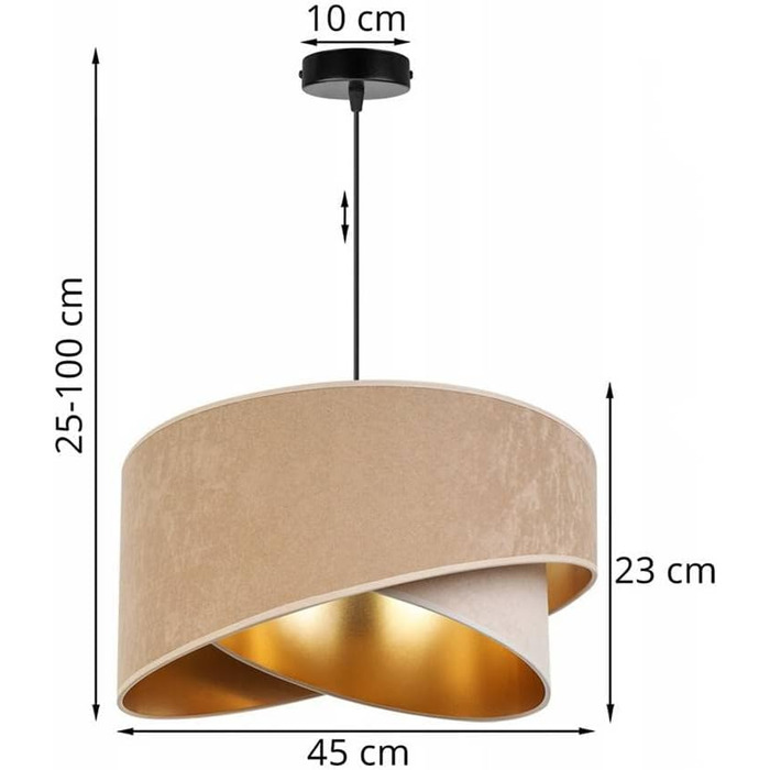 Абажур Підвісний світильник Підвісний світильник - Стельовий світильник промисловий для вітальні, спальні та їдальні - Металевий підвісний світильник з велюровим абажуром - Безе та крем